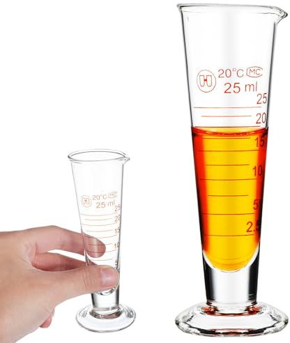 QUMIIRITY Vaso Medidor Pequeño de Vidrio 25 Ml Escala Cónica Transparente para Cocina y Laboratorio, Taza Medidora Líquida Precisa para Repostería y Medición de Líquidos