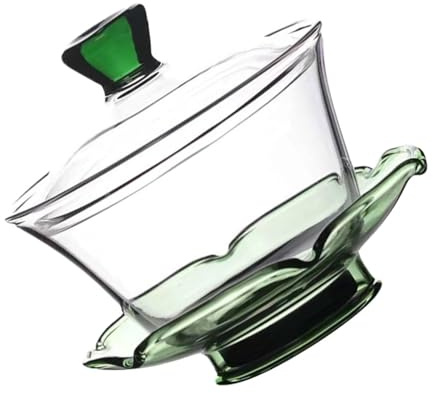 PACKOVE Taza de Té Sopera de Vidrio Transparente Resistente al Calor Tapa, Diámetro 10 Cm Altura 9 Cm, Estilo Chino Tradicional para Casa y Oficina, Juego de 1 Pieza Color Verde