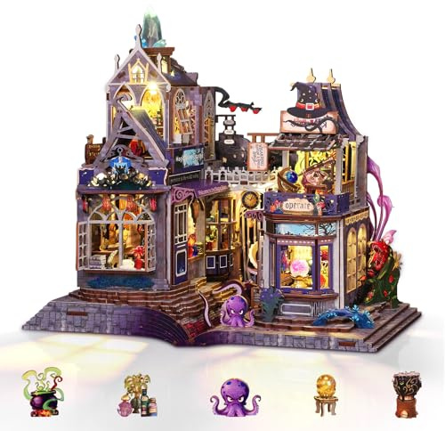 Cuteefun Casa de Muñecas Mágica en Miniatura con Luces LED (Tienda Mágica) | Modelos de Madera Hechos a Mano, Exquisita Decoración del Hogar, Regalo Creativo para Navidad, Halloween y Cumpleaños