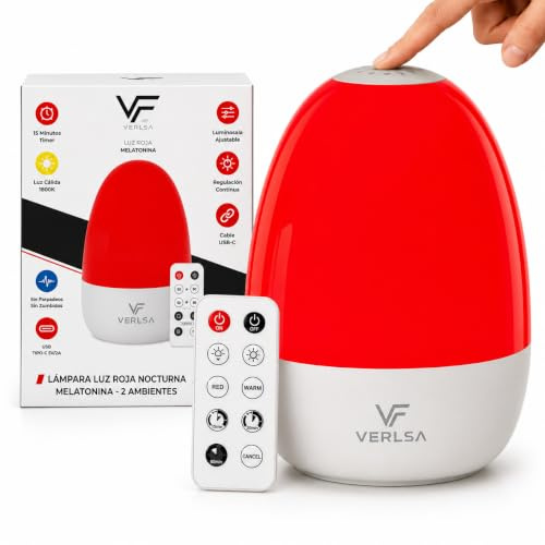 VERLSA Lámpara Luz Roja Nocturna Melatonina 670nm, 2 Ambientes, Recargable