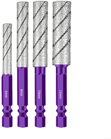 2-in-1 Diamantbohrer-Set mit Vakuumlötung für Fliesen, Glas und für granit – Trocken- und Nassbohrung möglich, 6-kant Schaft 1/4 Zoll, 5-teilig