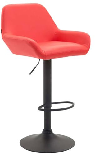 CLP Barhocker Braga Kunstlederbezug I Höhenverstellbarer Barstuhl Mit Metallgestell I Thekenhocker Mit Integrierter Fußstütze, Farbe:rot, Gestell Farbe:schwarz