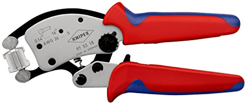 KNIPEX Twistor16 Selbsteinstellende Crimpzange für Aderendhülsen mit drehbarem Crimpkopf in Blister verchromt mit Mehrkomponenten-Hüllen, 97 53 18 SB