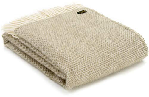Tweedmill Textiles 100% Pure New Wool Beehive Throw, Oatmeal, 150x180cm, Beige