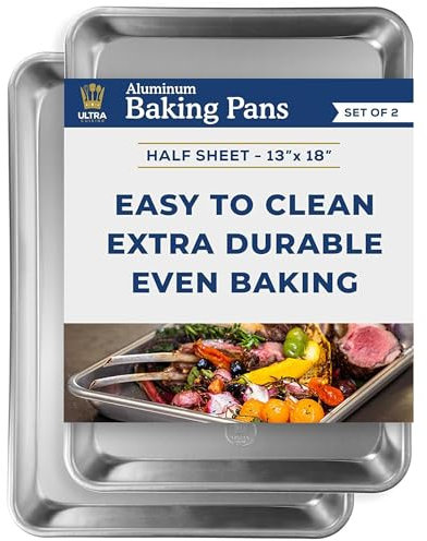 Ultra Cuisine Baking Sheet Pan Set of 2- Professional Bakeware for Roasting, Cooking & More - Food Safe, Warp Resistant, Bake Trays for Oven - Rimmed Half Cookie Sheets for Baking (Aluminum 18 x13)