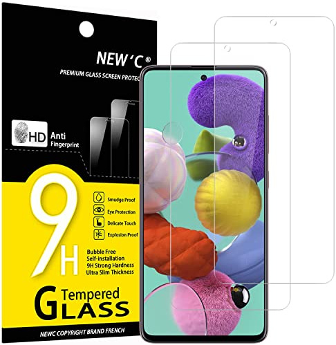 NEW'C 2 Pack, skärmskydd i glas för Samsung Galaxy A51, bubbelfri, 9H hårdhet, 0,33 mm ultratransparent, ultrabeständigt härdat glas