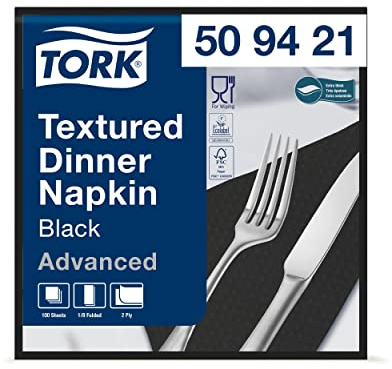 Tork Textured Dinnerserviette Schwarz, 1/8-Falz, 2-lagig, 38 cm × 39 cm, 12 × 100 Servietten, 509421