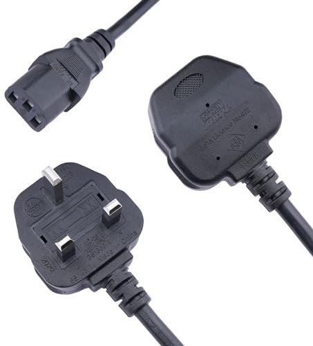 Lite-an - Power Cable, UK 3 Pin Plug BS 1363 to IEC C13 to Fit IEC C14 Inlet - Kettle Lead, Power Cord, IEC Lead - Fully Moulded with 5Amp Replaceable Fuse - 5.9 ft / 1.8 Meter, Black