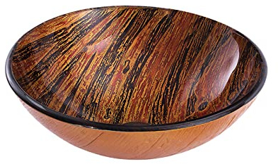 ATNKYOU Bathroom Vessel Sink Flames Tempered Glass Vessel Sink Bowl Round Counter Top Installation Bathroom Vessel Vanity Sink Art Basin with Brass Pop Up Drain, Mounting Ring