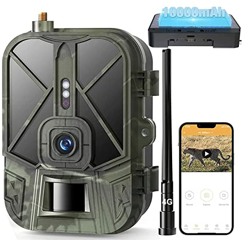 YTLJJ 4G 4K 30MP APP Caméra de Chasse Infrarouge Invisible Vidéo en Direct avec Batterie au Lithium 10000mAh,Trail Caméra Sécurité No Glow Vision Nocturne Infrarouge activé, étanchéité IP65