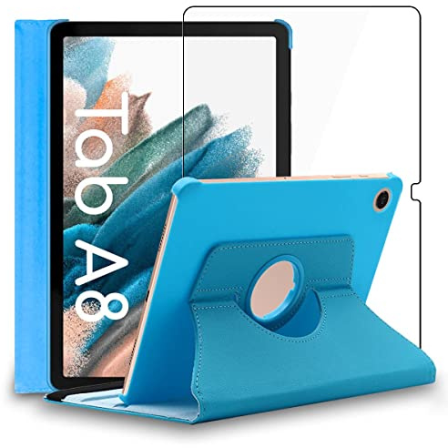 ebestStar - Cover per Samsung Galaxy Tab A8 10.5 (2021) SM-X200 X205, Custodia Protezione Rotazione 360, Pelle PU, Blu + Vetro Temperato