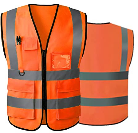 Hi Vis Vests for Women Men High Visibility Reflective Safety Security Vest with Pockets Zipper Front Meets ANSI/ISEA Standards(3X-Large,Orange(cloth))