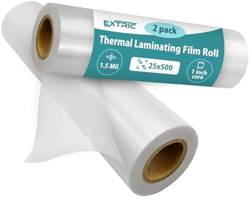 EXTRIC Thermal Laminating Film Roll 2 Pack Easy-Load Design - 25x500 Glossy 1.5 Mil, 1 Core Professional Grade Lamination for Schools, Offices and Print Shops