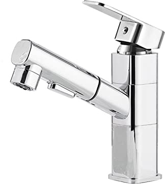 TAVCHA Rubinetto estraibile per lavabo, con doccetta estraibile, 2 tipi di getto, miscelatore monocomando, rubinetti, lavandino, cromato, quadrato, basso