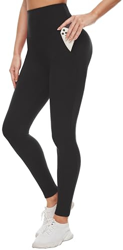 Leggings med hög midja för kvinnor pack-svart aktiv hög midja mjuk magkontroll träning löpning yogabyxor, 1ac-1-pack svart med fickor, L/XL