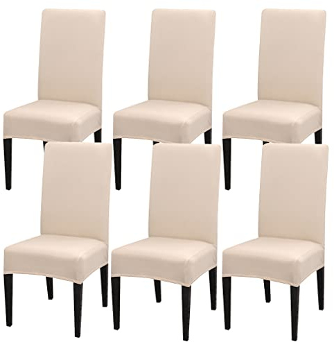 NFYUEBUC Coprisedie con Schienale 6 Pezzi, Elasticizzato Universali Antimacchia Coprisedia Modern Lavabile Decorativo Copri Sedie per Soggiorno Casa, Ristorante, Hotel (Beige)