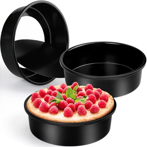 Cyimi 8 Inch Cake Tin Round Baking Tin Set of 3, Carbon Steel Cake Mold Layer Tins Pan with Removable Base, Baking Tins Bakeware Set for Birthday Christmas Wedding Layer Cakes (20cm, Black)