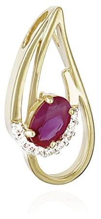 NKlaus Kettenanhänger Gelbgold, Weiß, Gelb, 8 Karat echt Rubin, 1 Stück | Gewicht: 1,6g; 20x10mm; 2x3,5mm