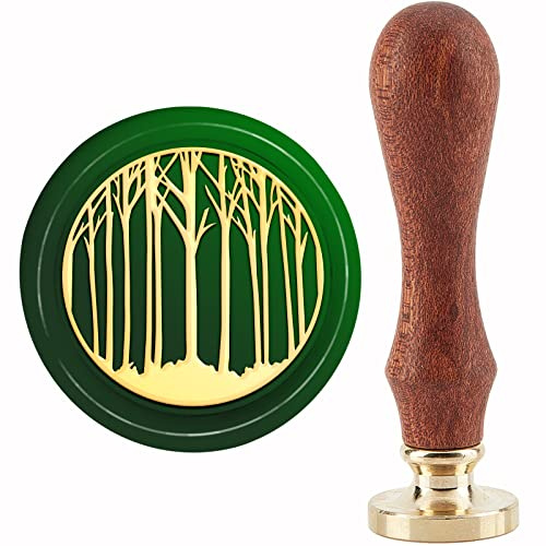 craspire Baum Wald Wachssiegelstempel Abnehmbare 3D-Messing-Siegelstempelköpfe 30 mm Mit Retro-Holzgriff Für Umschläge Briefeinladungen DIY Hochzeit Geburtstag Weinparty Grußkarte