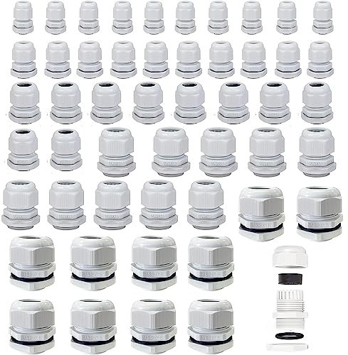 50 Stück Kabelverschraubung, Kabeldurchführung IP68, Kabelverschraubungen, Kabelverschraubung Set, M12, M16, M20, M25, M32, Wasserdicht Fire Prevention, mit Gegenmutter
