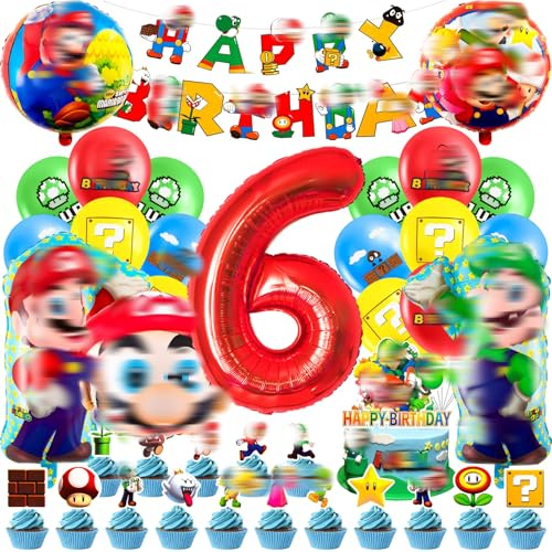 Heartsking Geburtstag Deko 6 Jahre, Mari Luftballon Kindergeburtstag Geburtstagsdeko, Kinder Party Deko, Tortendeko, Happy Birthday Banner für Jungen, Mädchen, Kinder, Thema Party
