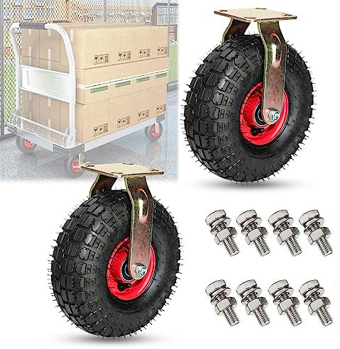 WORDFUN 2X Gummirollen, 200mm 250mm Lenkrollen, Möbelrollen Schwerlast, Industrierollen, Luftreifen, Lautlose Transportrollen Robuste, Mit Bremse, Schrauben, Für Trolleys, Plattformwagen