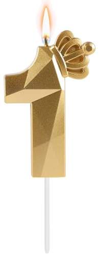 Birthday Candles Number, 3D Birthday Number Candles with Crown Gold Birthday Candles for Cakes Decoration, Birthday Cake Topper Number Candle for Anniversary Wedding Graduation Party (Number 1)