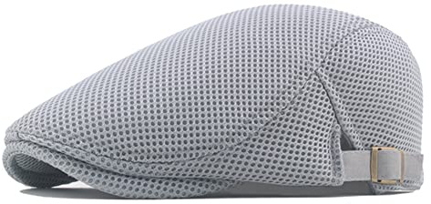 meioro Men's Mesh Flat Cap Breathable Summer Newsboy Hat Beret Ivy Cap Hat for Men Women, Mens Irish Cabbie Gatsby Driving Hunting Hats Baker Boy Flat Caps (Light Grey)