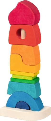 goki 58350 - Stapelschlösschen - aus hochwertigem Ahornholz - goki Evolution - Bunte Farben auf Wasserbasis - Made in Europa