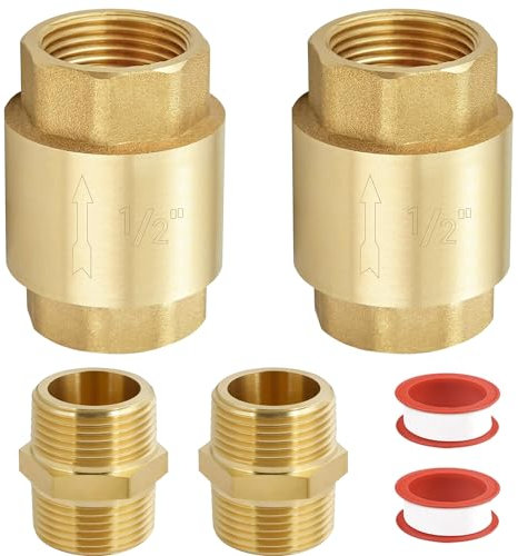 ADNEWX Rückschlagventil 1/2 zoll, 2 Stk Messing Rückflussverhinderer DN15 mit 2 Doppelnippel und Teflonband für Pumpe Brunnen Waschmaschine Garten Regentonne