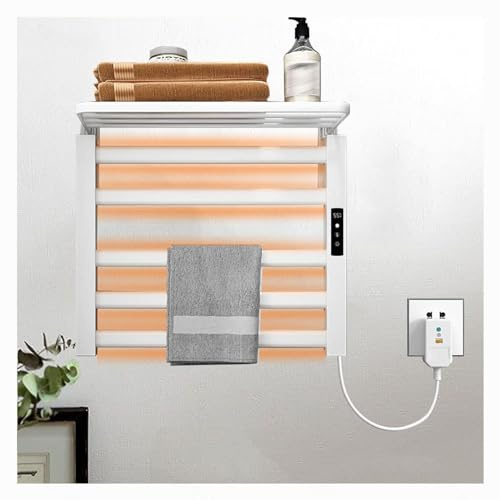 HAZARA Portasciugamani Elettrico 50 * 50cm, Scaldasalviette Elettrico da Parete con Timer/Temperatura Regolabile/Display a LED, Mensola per Asciugare Gli Asciugamani per Il Bagno,White