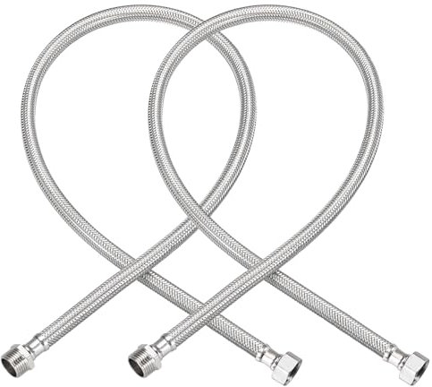 QUARKZMAN 32 Zoll langer Wasserhahn-Zulaufschlauch, 2 Stück G1/2 weibliches Druckminderungs-Gewinde x G1/2 männlicher Anschluss gerades Gewinde 304 Edelstahl-Wasserzulaufschlauch
