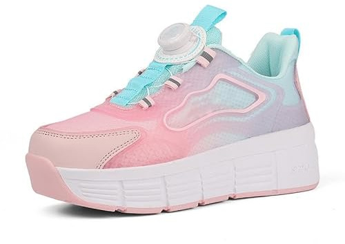 FWGSJOPC Schuhe mit Rollen für Jungen Mädchen, Skateboardschuhe Sportschuhe Turnschuhe Kinder Erwachsene, 2 in 1 Multifunktionale Rollschuhe, pink A-32