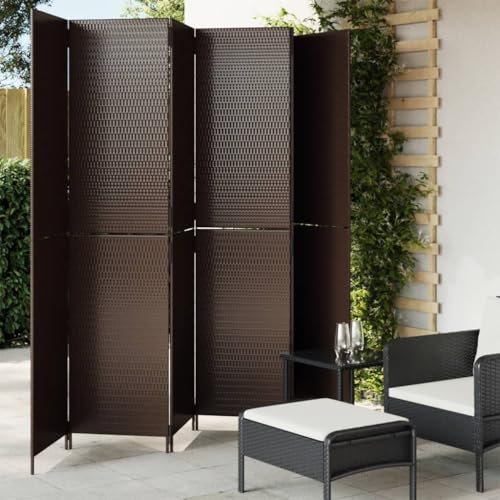 Homgoday Lot de 6 paravents pliables - Séparateur de pièce de jardin - Brise-vue pour l'intérieur et l'extérieur - En polyrotin - Marron - 294 x 200 cm