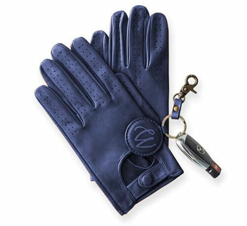 COLOURLINX Herren-Lederhandschuhe zum Autofahren, Chauffeur-Stil, Vintage-Retro-Stil, ungefüttert, Auto-Handschuhe, weiches echtes Lammfell, hochwertige Lederhandschuhe, marineblau, M