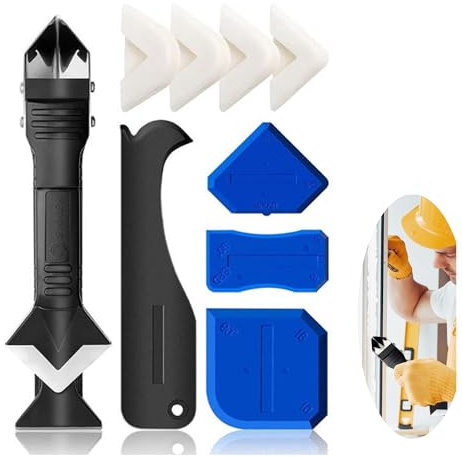 NestNook Strumento di finitura sigillante in silicone, raschietto per calafataggio, strumento di rimozione del sigillante in silicone, kit di strumenti con 5 cuscinetti in silicone e 4 raschietti
