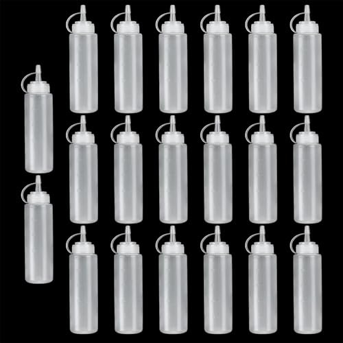 Abaigeal 20 PCS Plastic Squeeze Condiment Bottles with Cap, 8oz Reusable Squeeze Containers Sauce Bottle Seasoning Dispensers