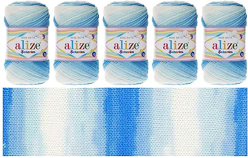 Alize Sekerim Bebe Batik Wolle 5 x 100g Strickgarn Strick-Wolle Babywolle Häkelgarn Farbverlauf mehrfarbig Multicolor Strickwolle Häkelwolle (2130)