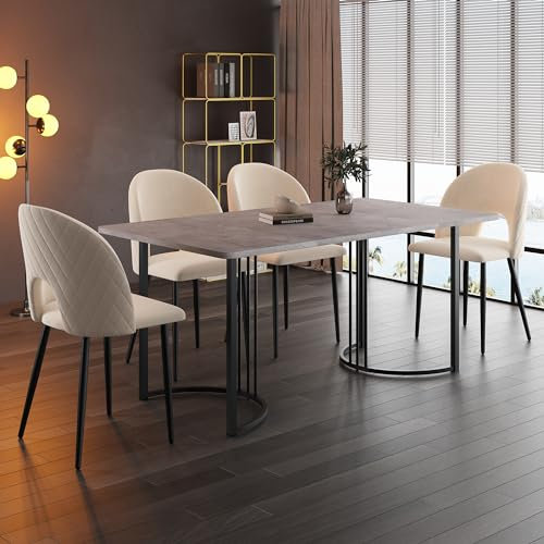 Merax Esstisch 140x80cm, Rechteckiger Marmormuster Esstisch, für 4-6 Personen, Metallrahmen, verstellbareTischbeine, geeignet für Restaurant, Wohnzimmer, Küche,Wohnzimmer, Grau/Schwarz