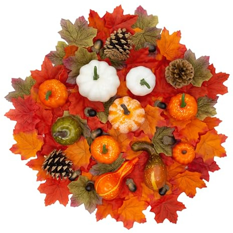 Benross 85029 - Juego de 124 piezas de decoración otoñal para el hogar, calabazas, calabazas, bellotas, piñas y hojas de arce, ideal para manualidades