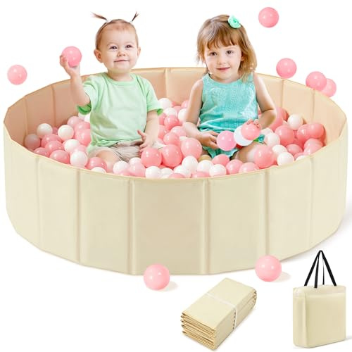 Hikiddy Piscina de pelotas grande para niños pequeños – Piscina de pelotas para bebés de 44 pulgadas con tapete de juego emergente, piscina plegable para niños, pozo de juego para perros, uso en