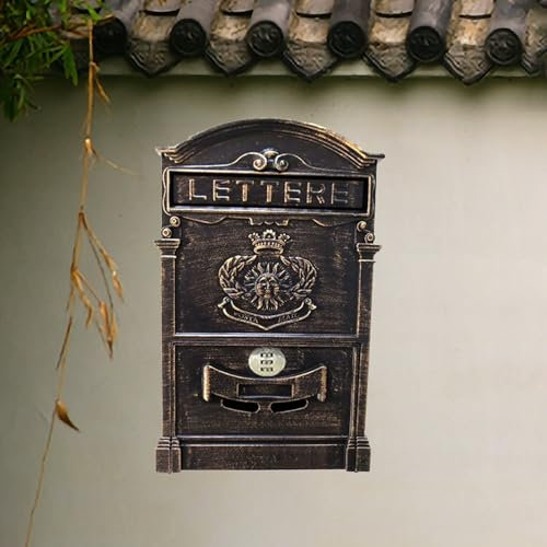 YZMJXNYY Wetterfester Briefkasten Im Vintage-Stil, Wandbriefkasten, Postkasten Briefkästen Metall-Briefkasten mit Passwortsperre, Wetterfester(Dark Bronze)