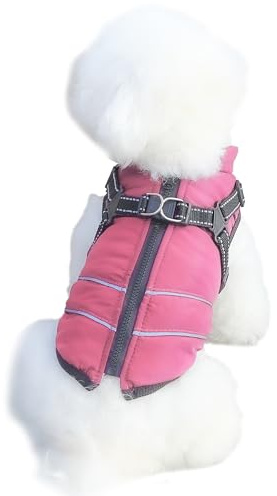 Mitili Warme Hundemantel Wasserdicht mit Geschirr, Reflektierend Hundejacke Winter für Kleine und Mittlere Hunde, Winddichte Hunde Wintermantel, Outdoor Hundeweste (Rosa, M)