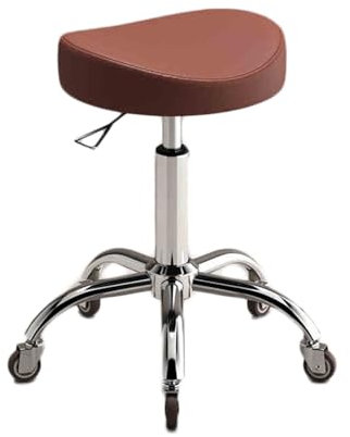 Drehbarer Sattelhocker mit Rollen, höhenverstellbar 40–58 cm, robuste Metallbasis, ergonomischer Rollstuhl für Dentalstylisten und Tätowierer (Hellrosa)