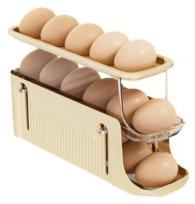 YQWENDMA Egg carton slide type egg roller three-layer egg storage box refrigerator side door storage box egg rack tray Milkywhite