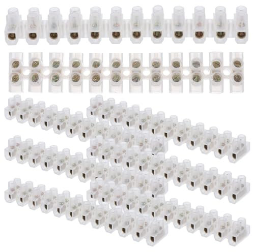 3A/15A Electrical Connector Blocks, 6 Pcs Electrical Choc Blocks Connecting, Dual Row 12 Way Clear Barrier Block Strip Wire Connectors for Wiring Cable