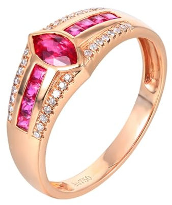 Skcess Bague de mariage en or rose 18 carats avec rubis rouge marquise - Bague avec rubis rouge de 0,565 carats et diamant pour femme, 66 (21.0), Métal précieux, Rubis