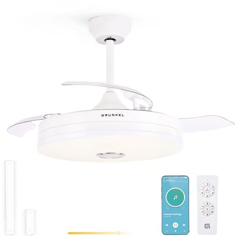 Grunkel Ventilador de Techo 42” | Motor DC 30W | Aspas Retráctiles | Luz LED 24W | 6 Velocidades | Rotación Inversa | Mando a Distancia | (Hueso)