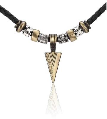 PiercingJak Herren Halskette mit Kreuz Pfeilspitze Anhänger Geflochtene Lederkette Schwarz 3mm Lederband Verstellbar Leder Kette Vintage Schmuck für Männer Frauen Damen