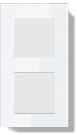 BSEEDLIFE Interruptor Pared Doble de Luz Empotrable,Interruptor Conmutador de Pared con Marco de Cristal,1 Gang 1 Vía+1 Gang 1 Vía Fácil Instalación,157 * 86mm Blanco